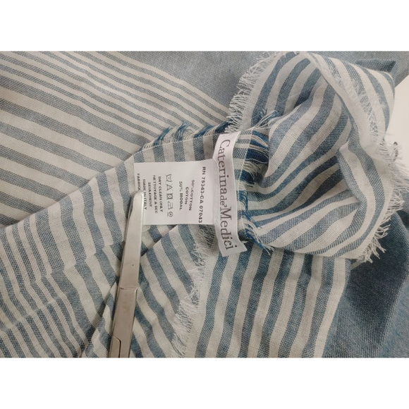 Women's Caterina de' Medici Scarf One Size Blue White Striped (76" long) - Picture 5 of 7